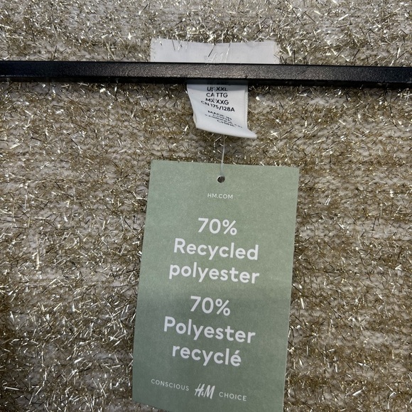 H&M Fuzzy Sparkly Glittery Textured Wide Sleeve Slouchy Cardigan In Beige Gold - Picture 4 of 8